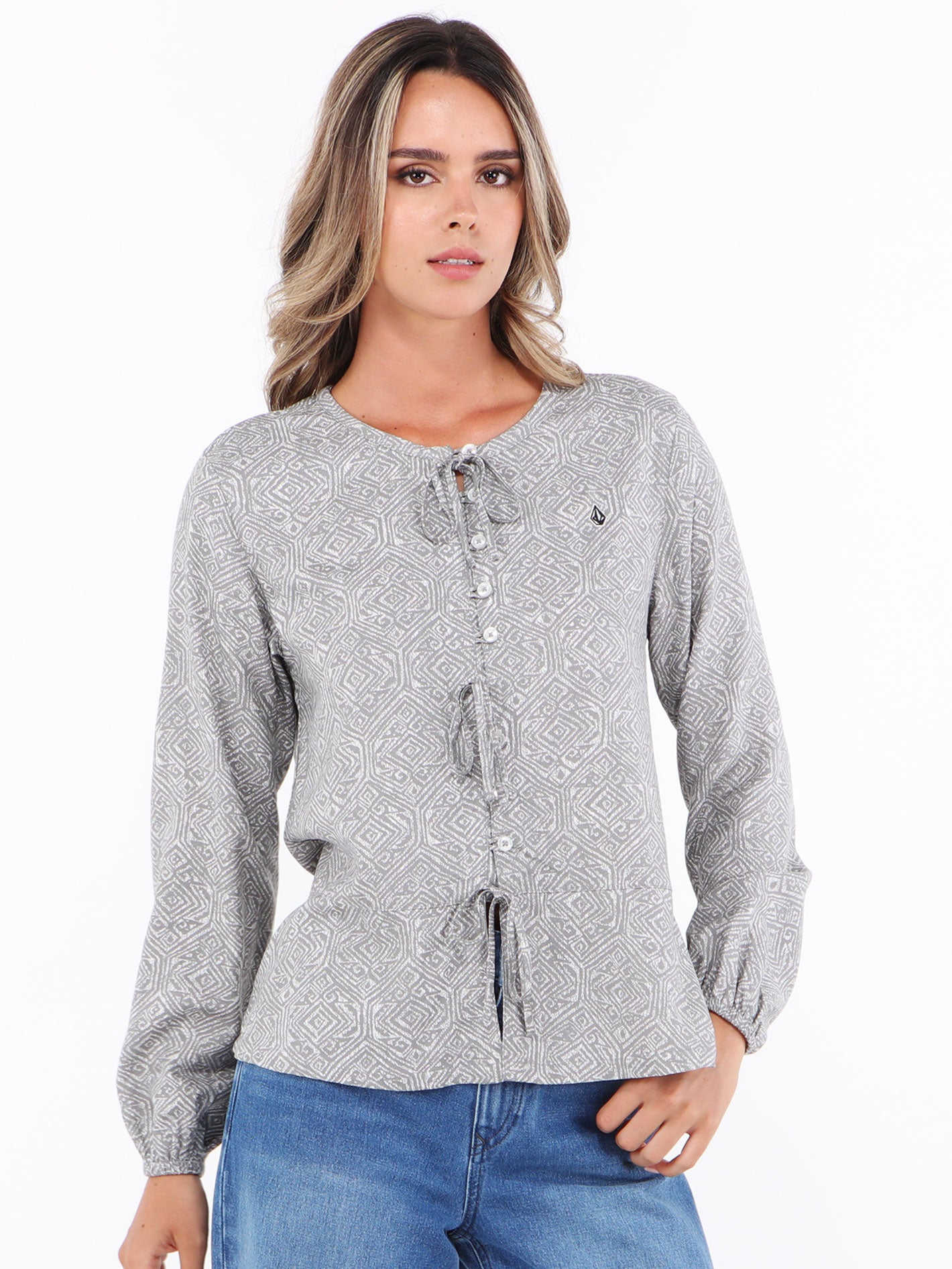 Volcom Throwin Down Long Sleeve Shirt - White Print