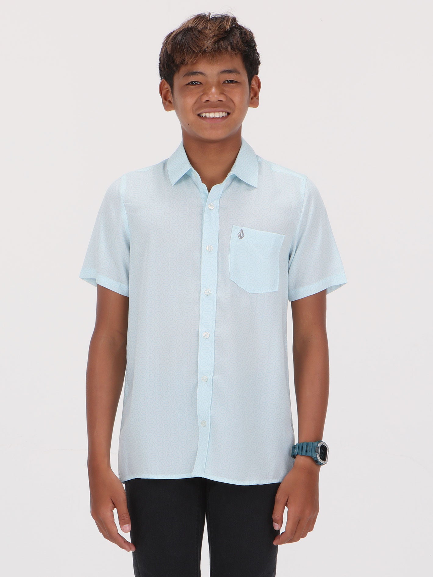 Volcom Big Boys Muster Short Sleeve Shirt - Light Sea Blue