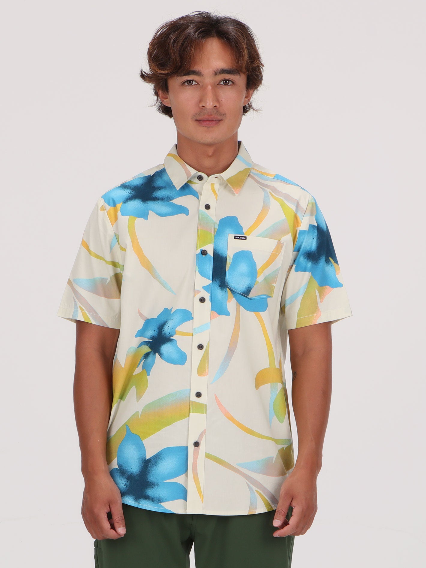 Volcom Tracers Floral Short Sleeve Shirt - Light Beige