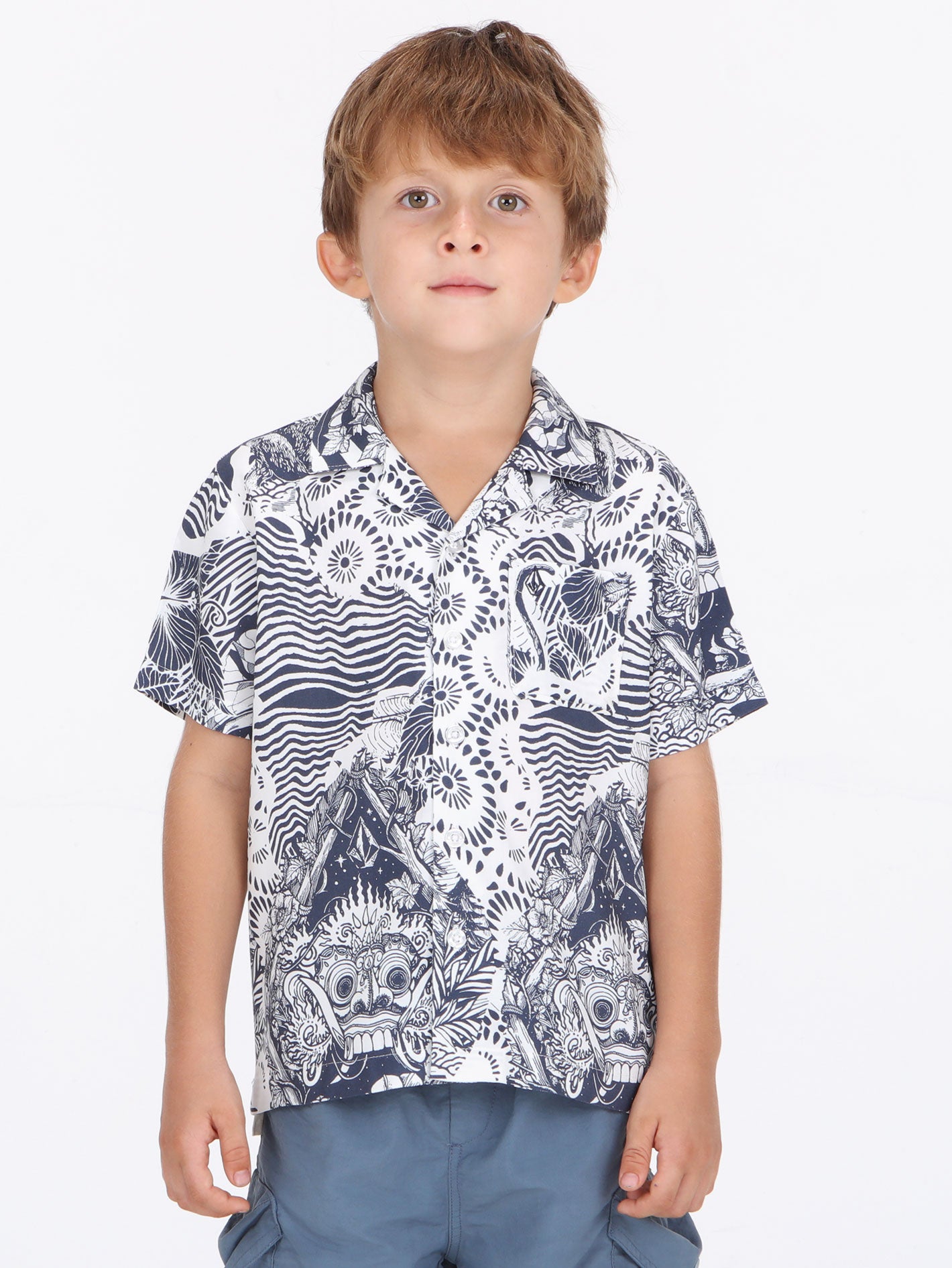 Volcom Little Boys Bali Collage Shirt - Blue Mirage