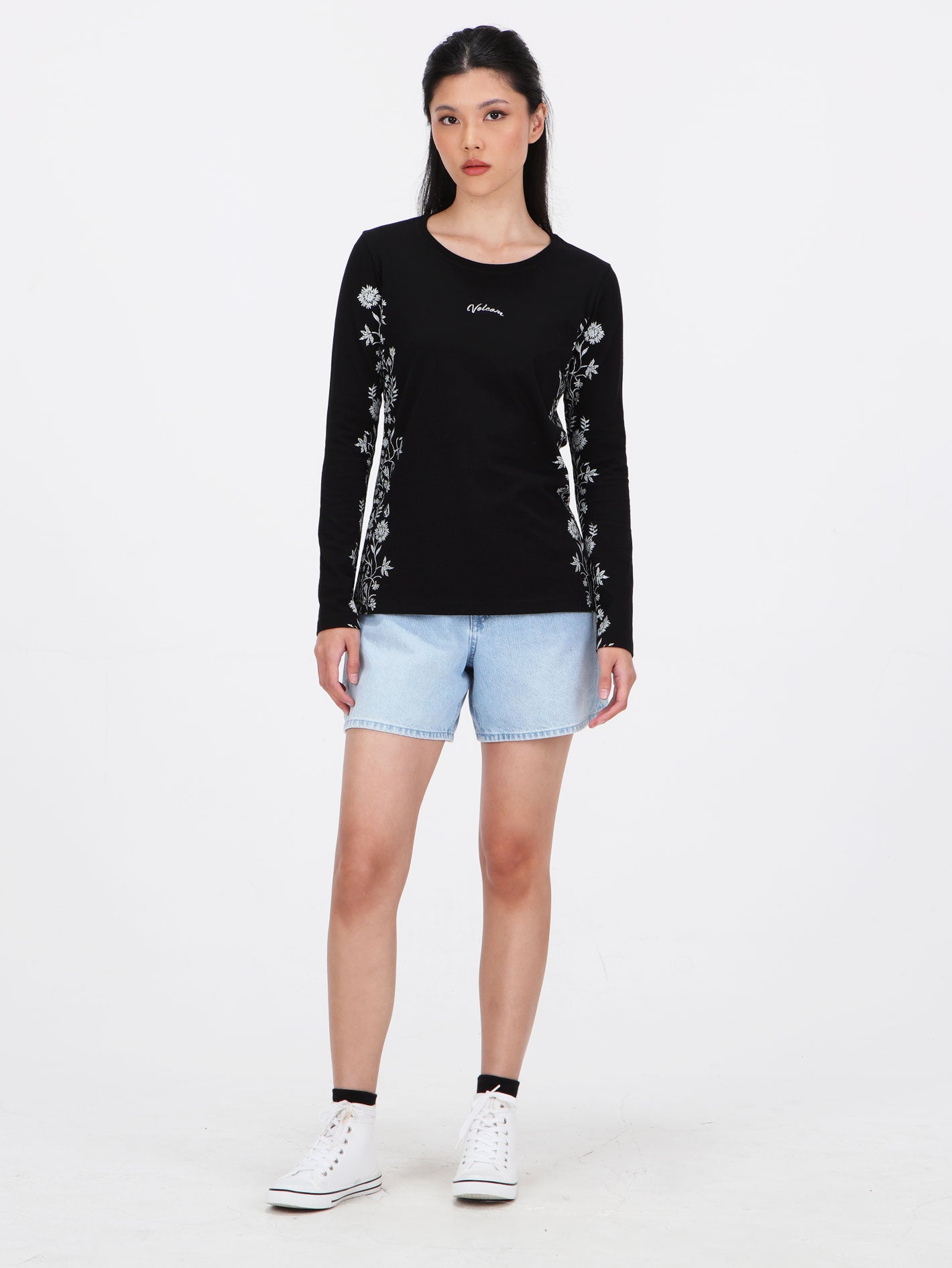 Volcom Floral Bush Long Sleeve Top - Black