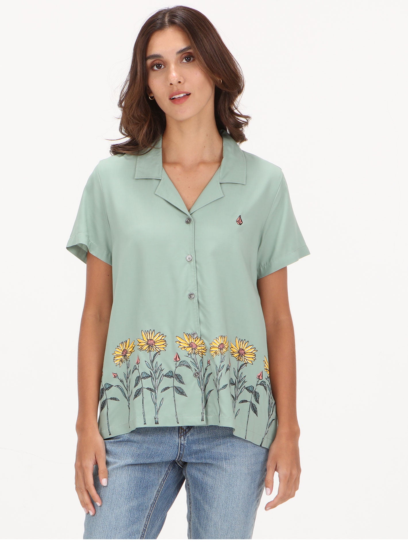 Volcom Sunny Stone Up Short Sleeve Top - Sea Glass
