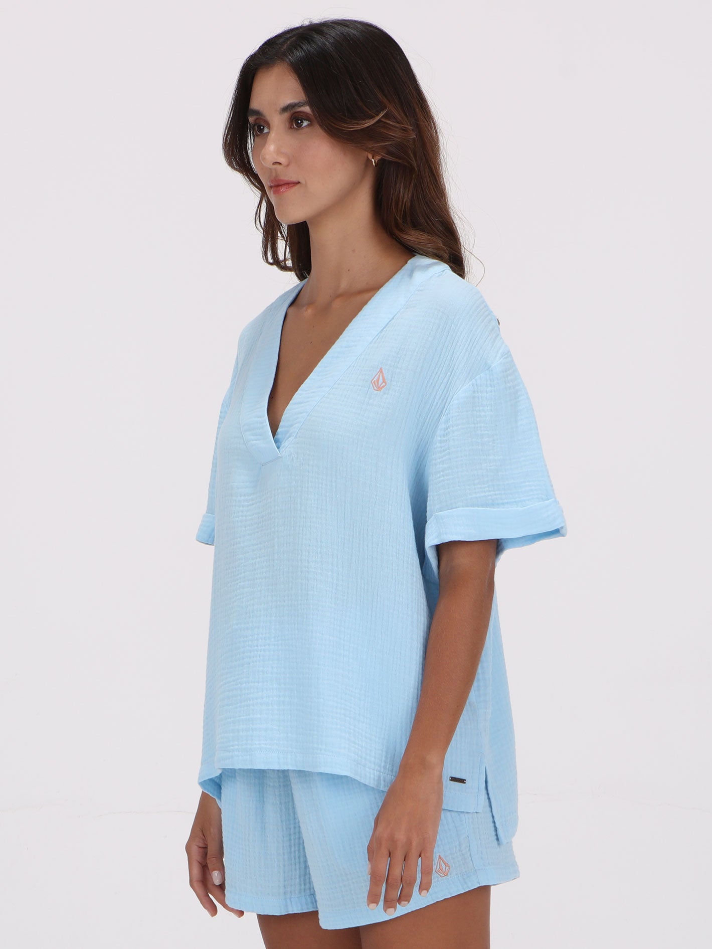 Volcom Stoneshine Vee Short Sleeve Top - Soft Blue