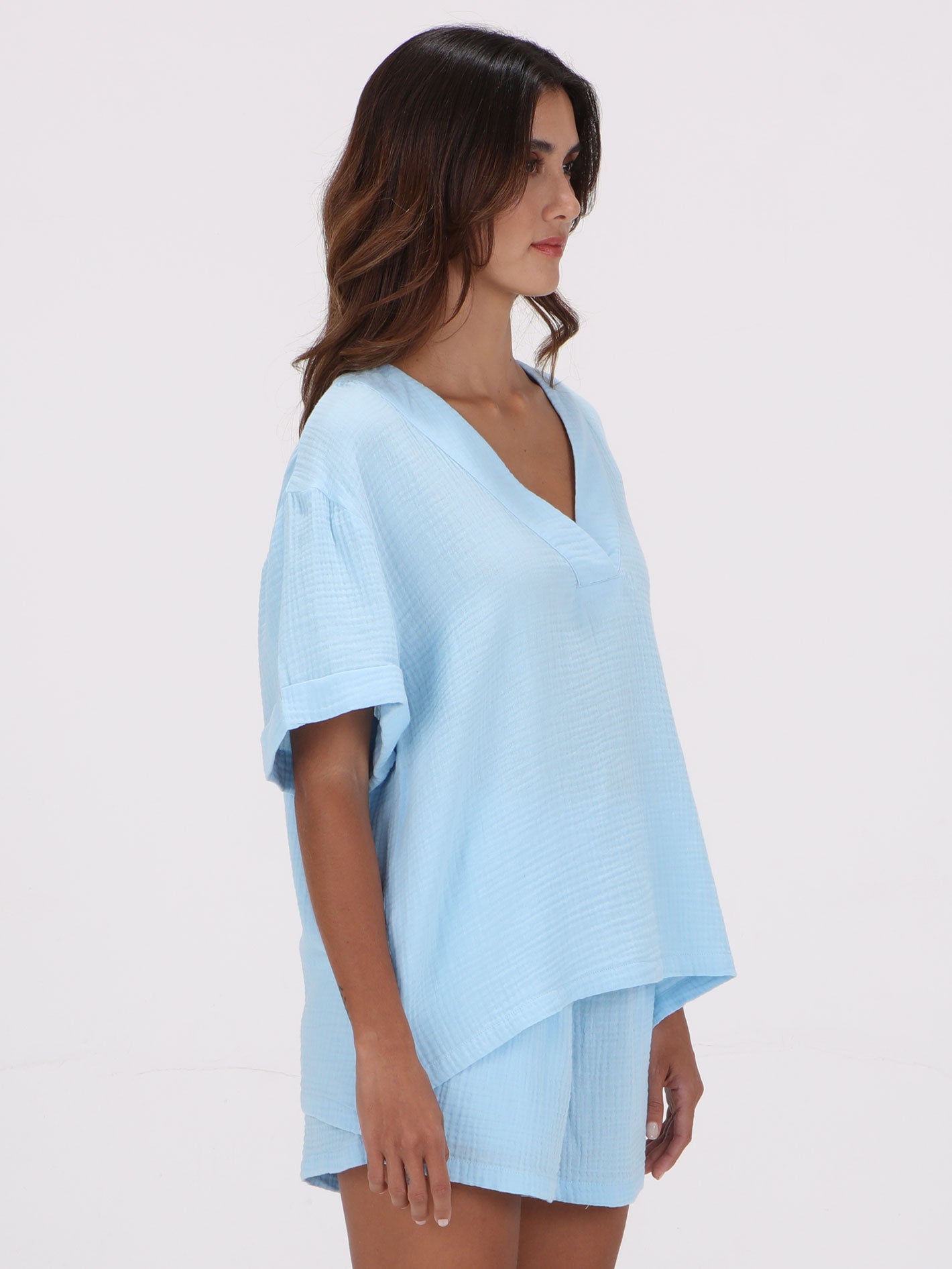 Volcom Stoneshine Vee Short Sleeve Top - Soft Blue