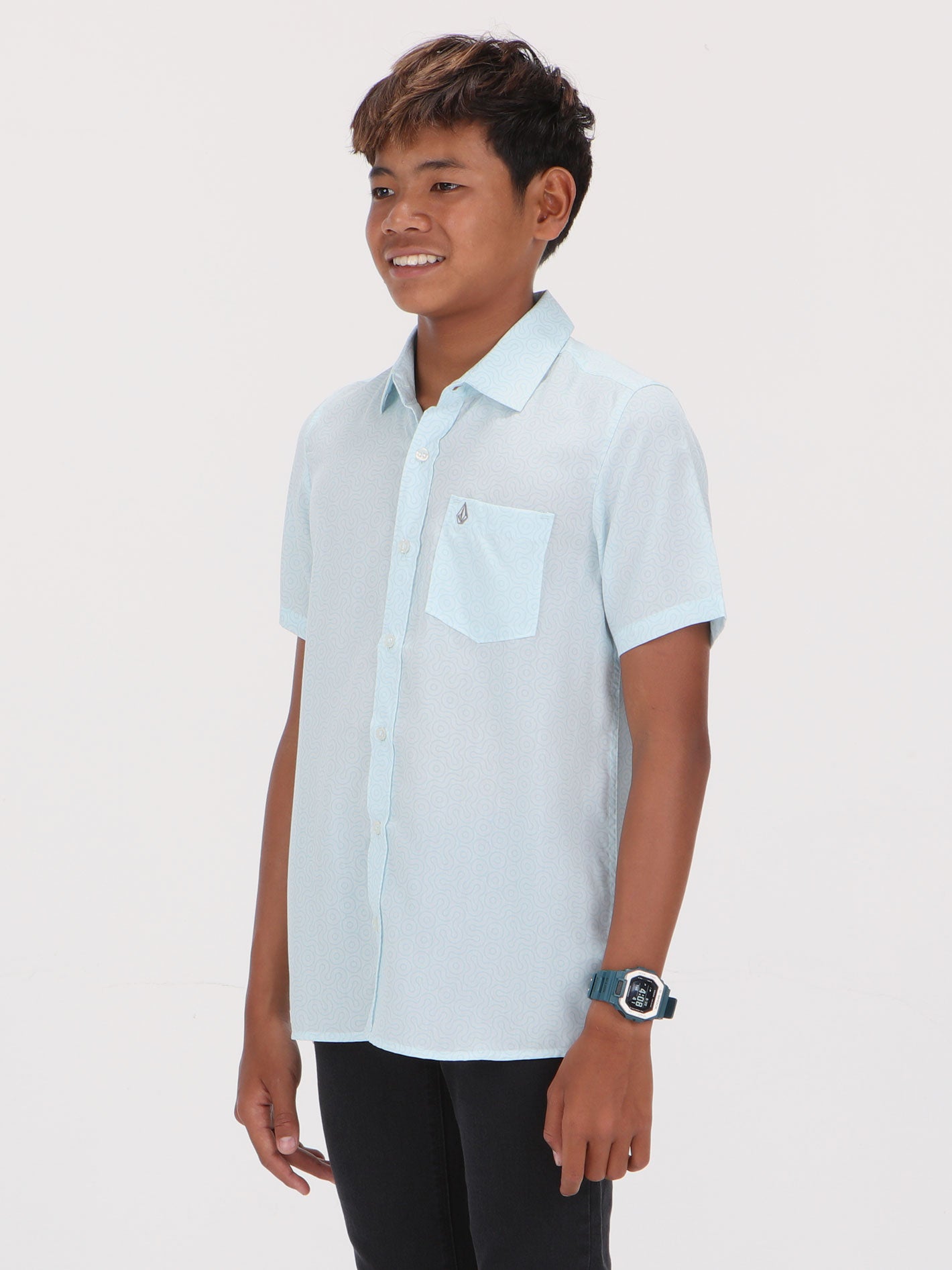Volcom Big Boys Muster Short Sleeve Shirt - Light Sea Blue