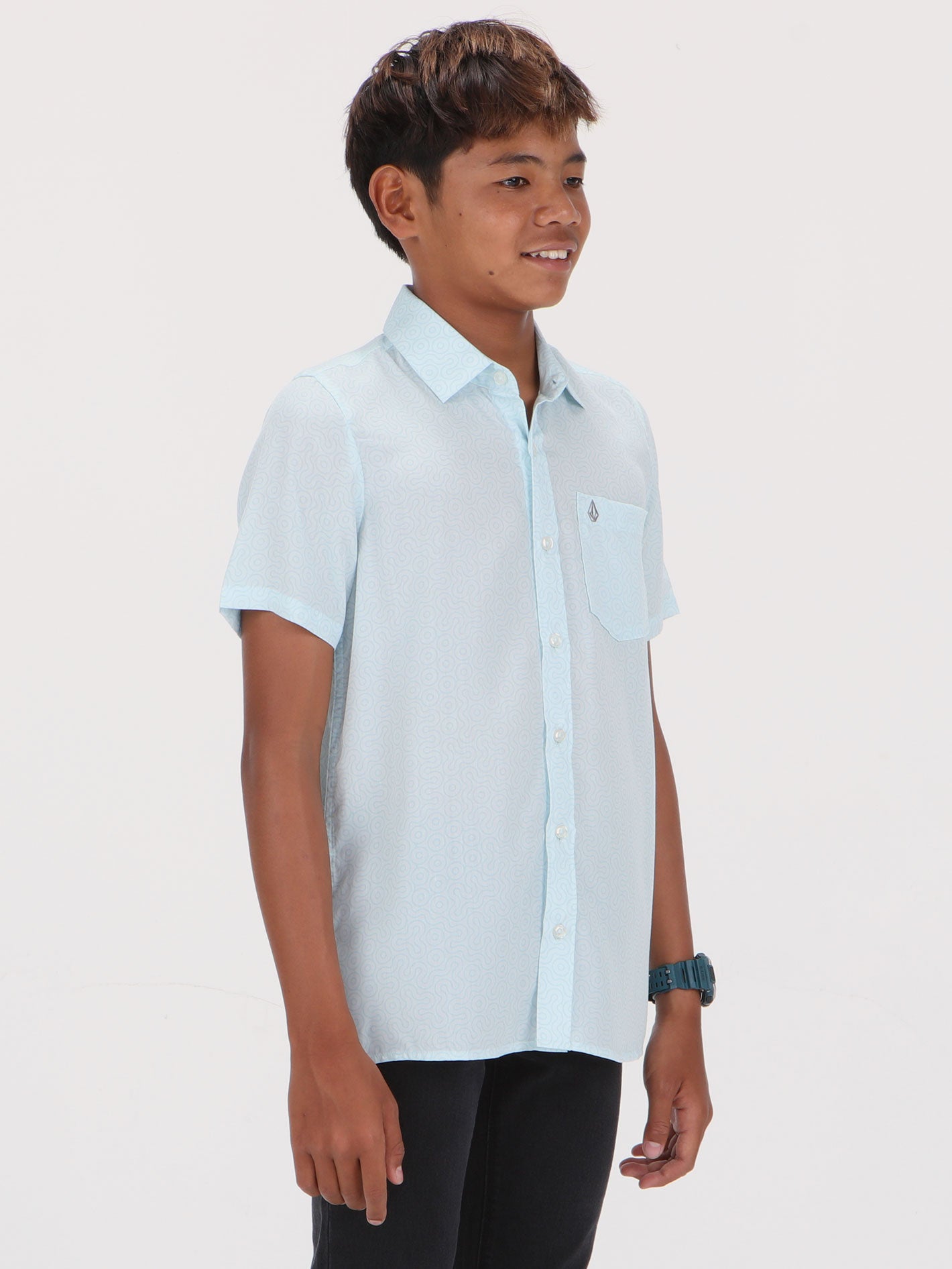 Volcom Big Boys Muster Short Sleeve Shirt - Light Sea Blue