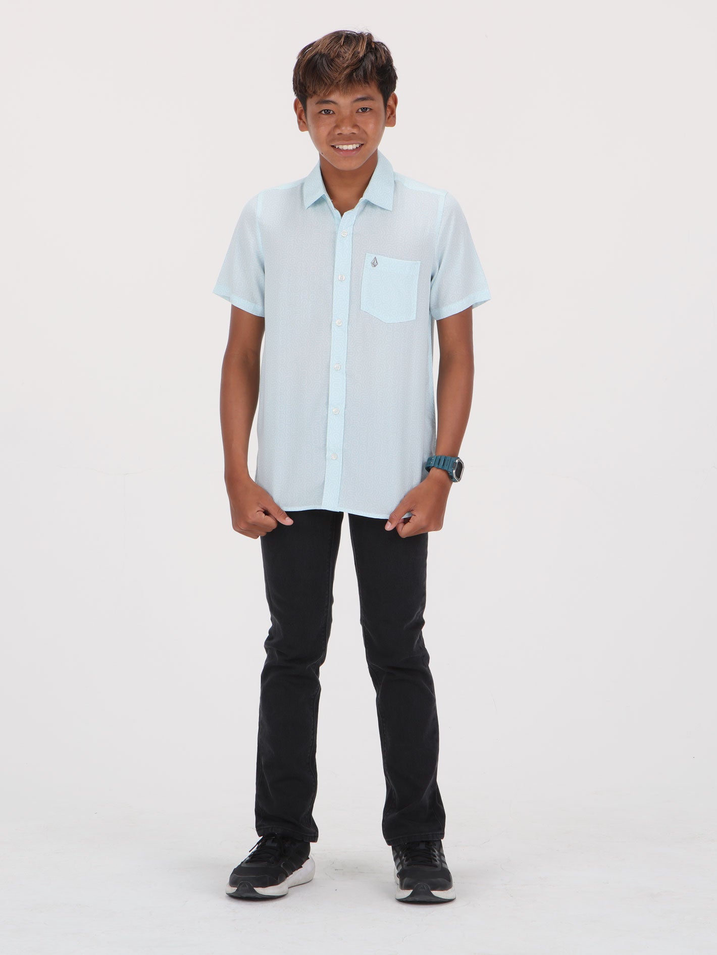 Volcom Big Boys Muster Short Sleeve Shirt - Light Sea Blue