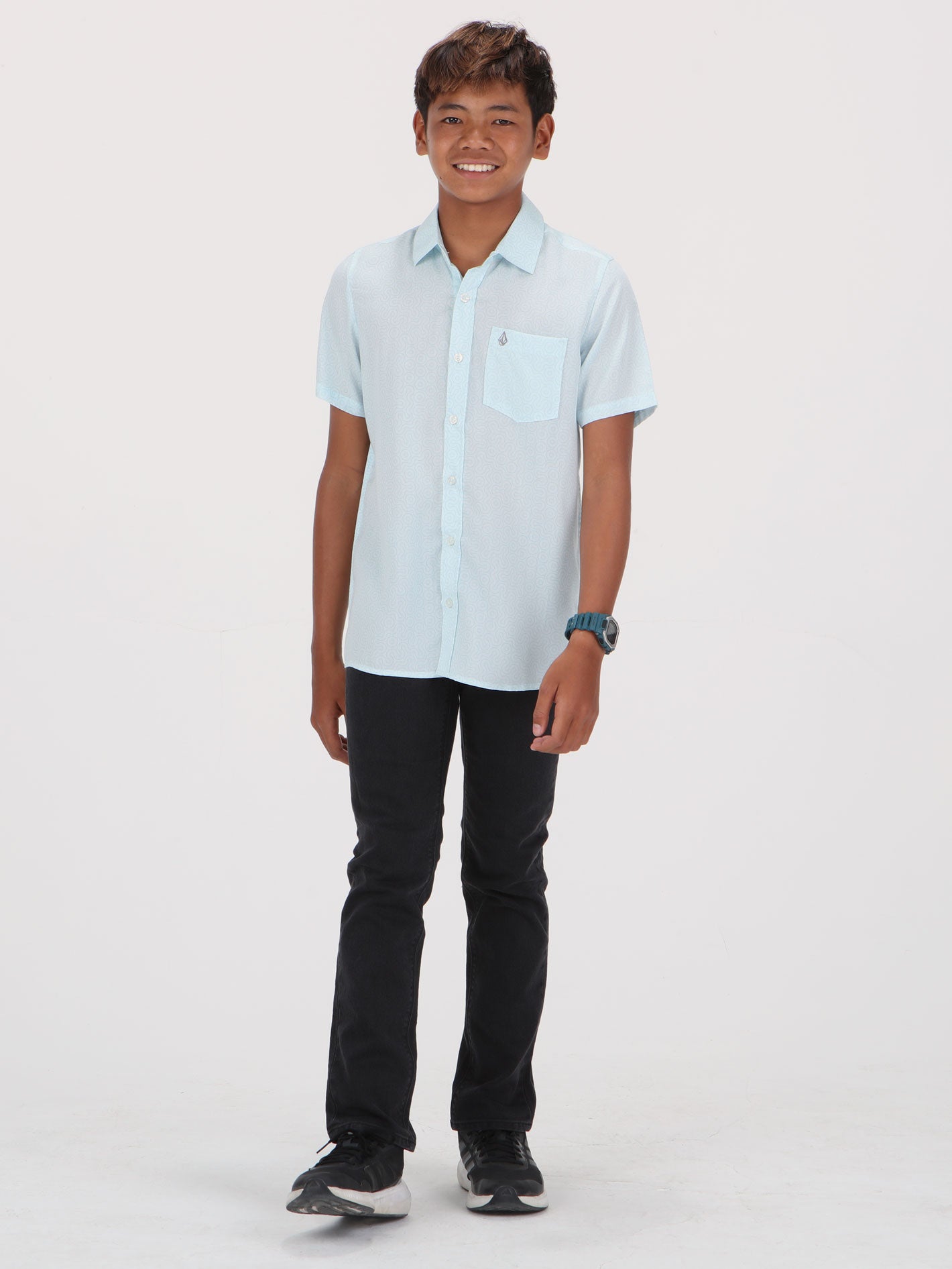 Volcom Big Boys Muster Short Sleeve Shirt - Light Sea Blue