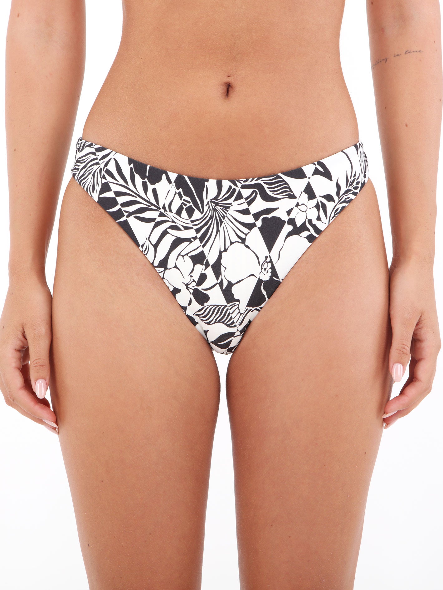 Volcom Hibiscus Diamond Midrise Skimpy Reversible Bikini Bottom - Black Ecru
