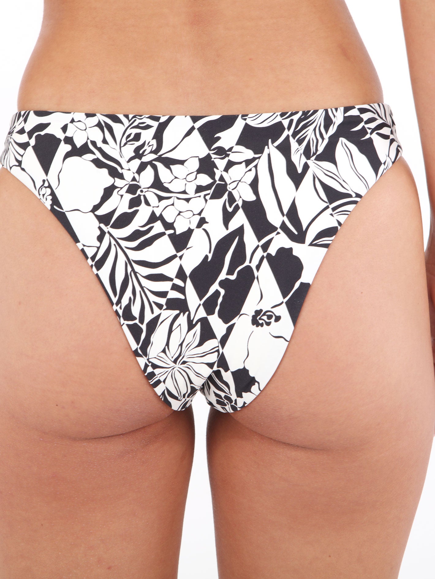 Volcom Hibiscus Diamond Midrise Skimpy Reversible Bikini Bottom - Black Ecru
