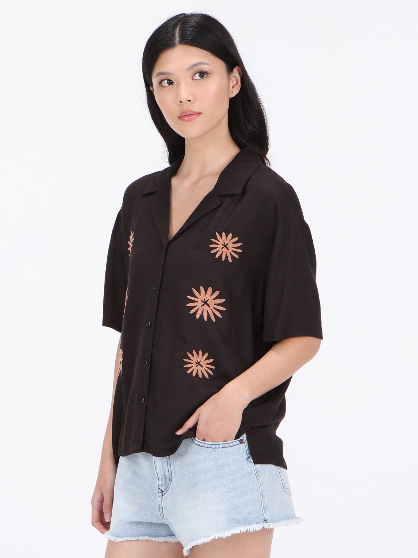 Volcom Emb Midnite Ramble Top  - Vintage Black