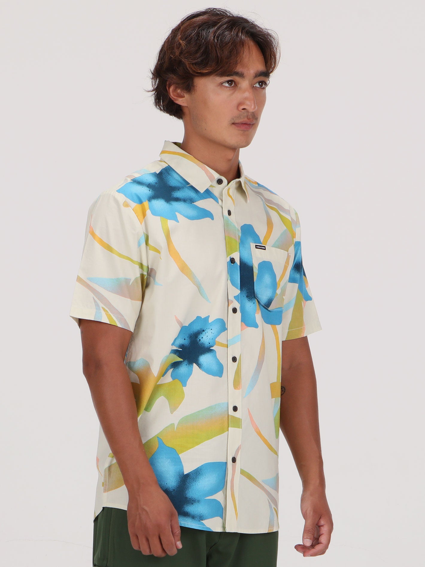Volcom Tracers Floral Short Sleeve Shirt - Light Beige