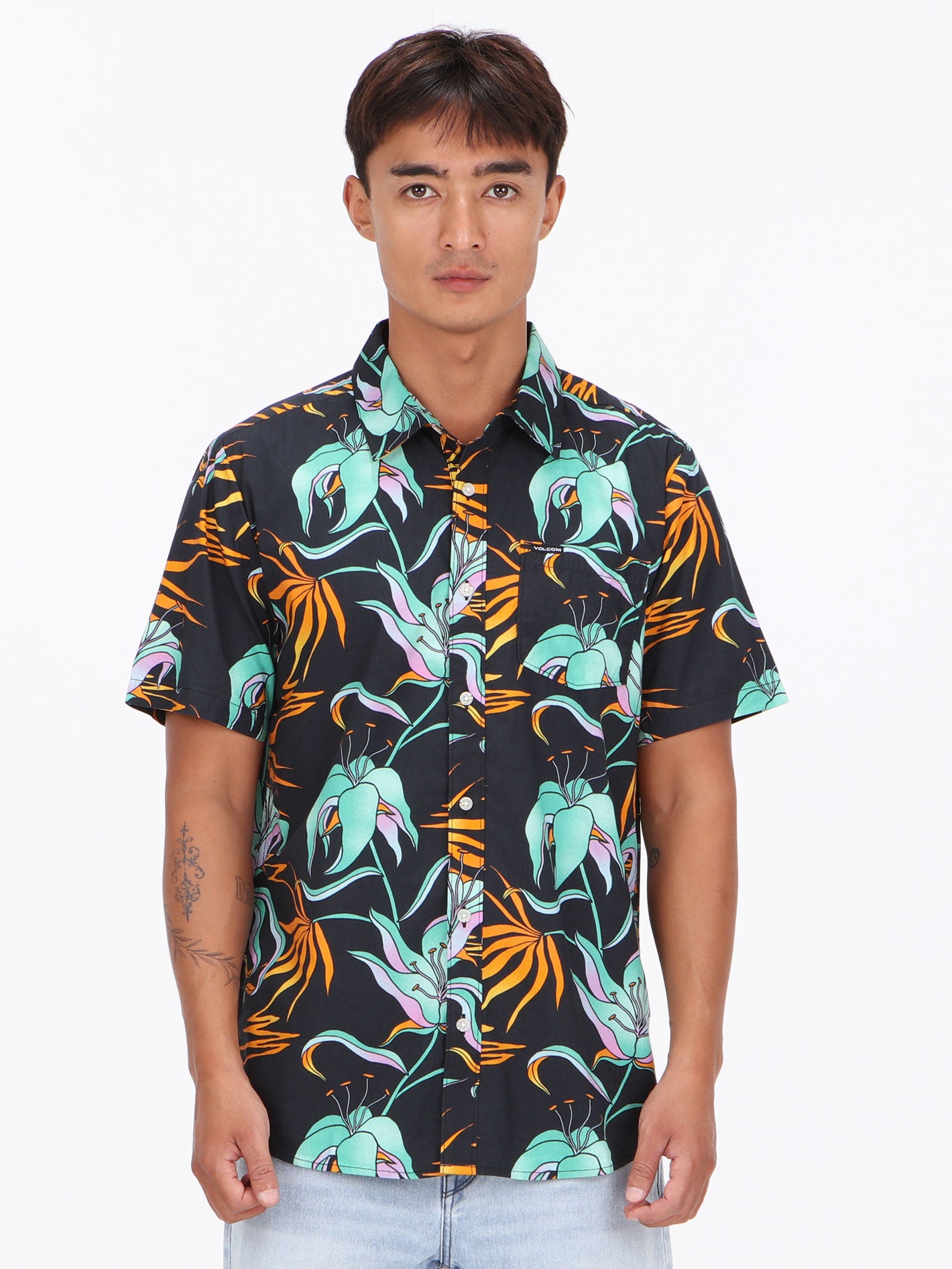 Volcom Brainmelter Floral Short Sleeve Shirt - Black Green