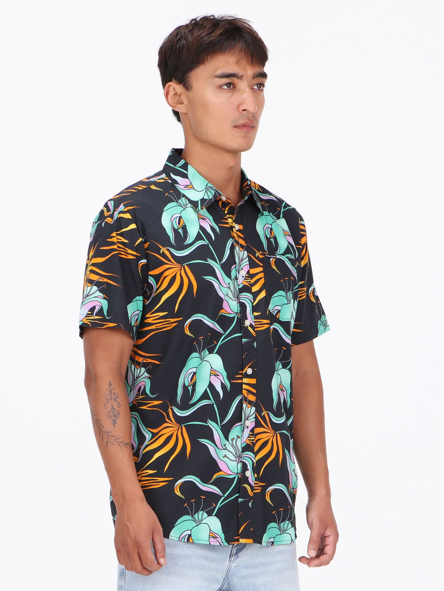 Volcom Brainmelter Floral Short Sleeve Shirt - Black Green