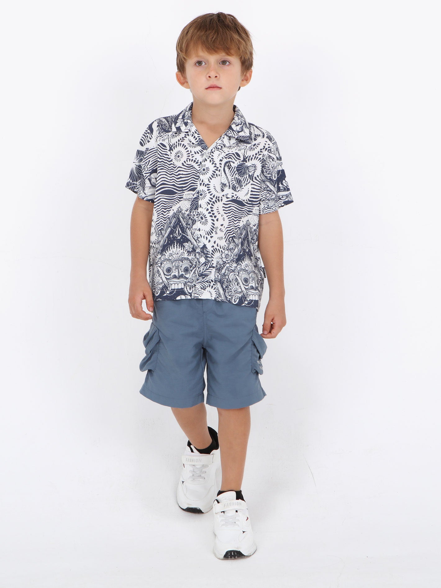Volcom Little Boys Bali Collage Shirt - Blue Mirage
