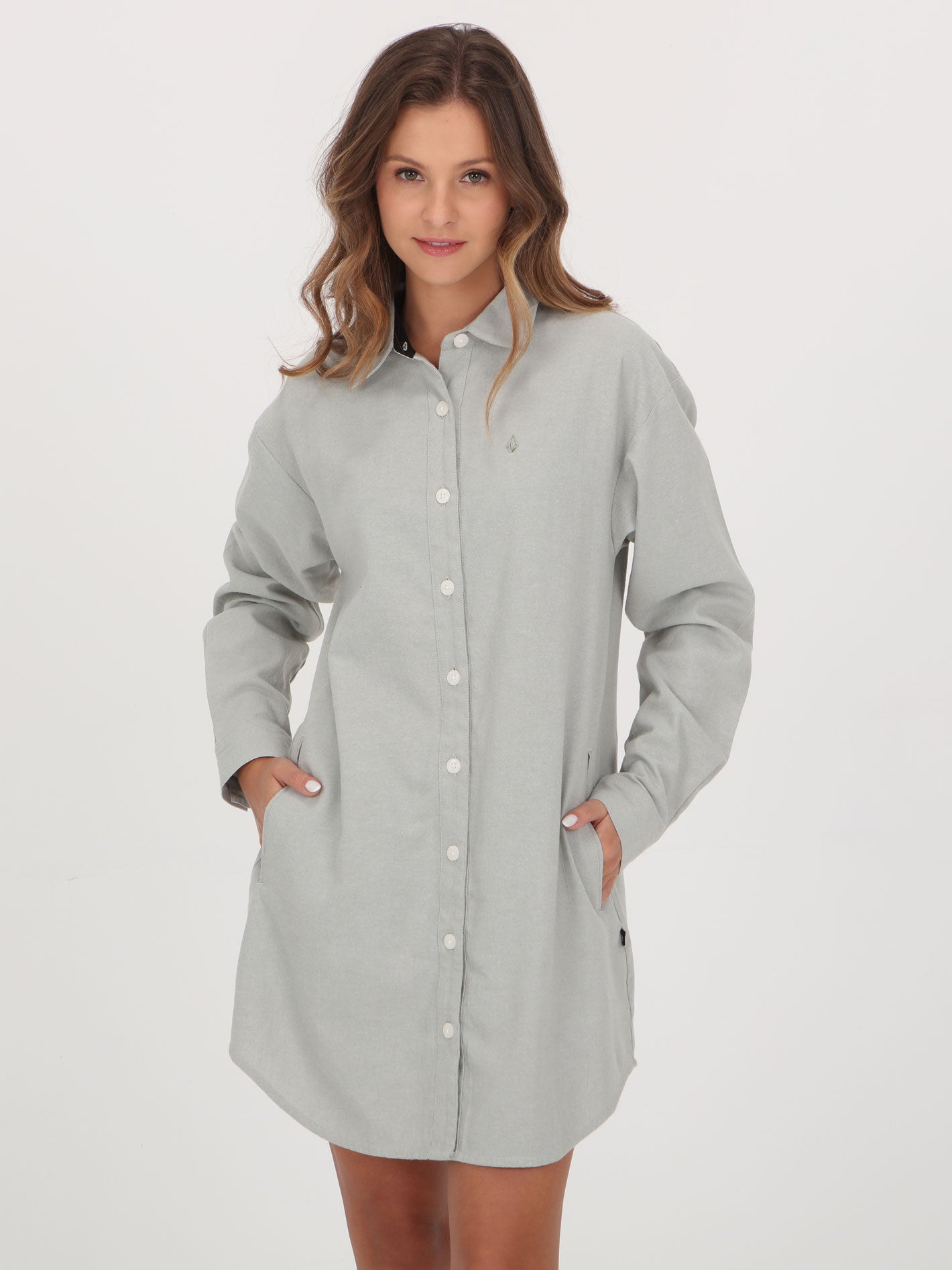 Volcom Beckett Oxford Dress - Seagrass Green