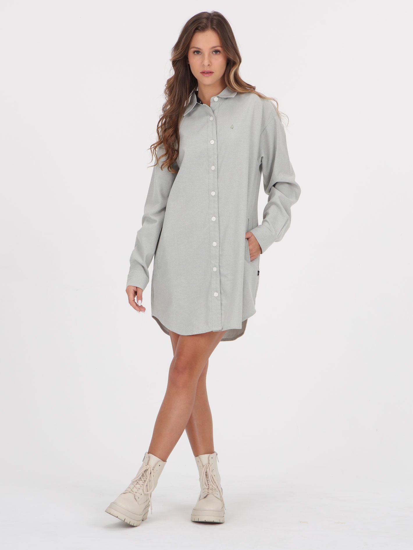 Volcom Beckett Oxford Dress - Seagrass Green