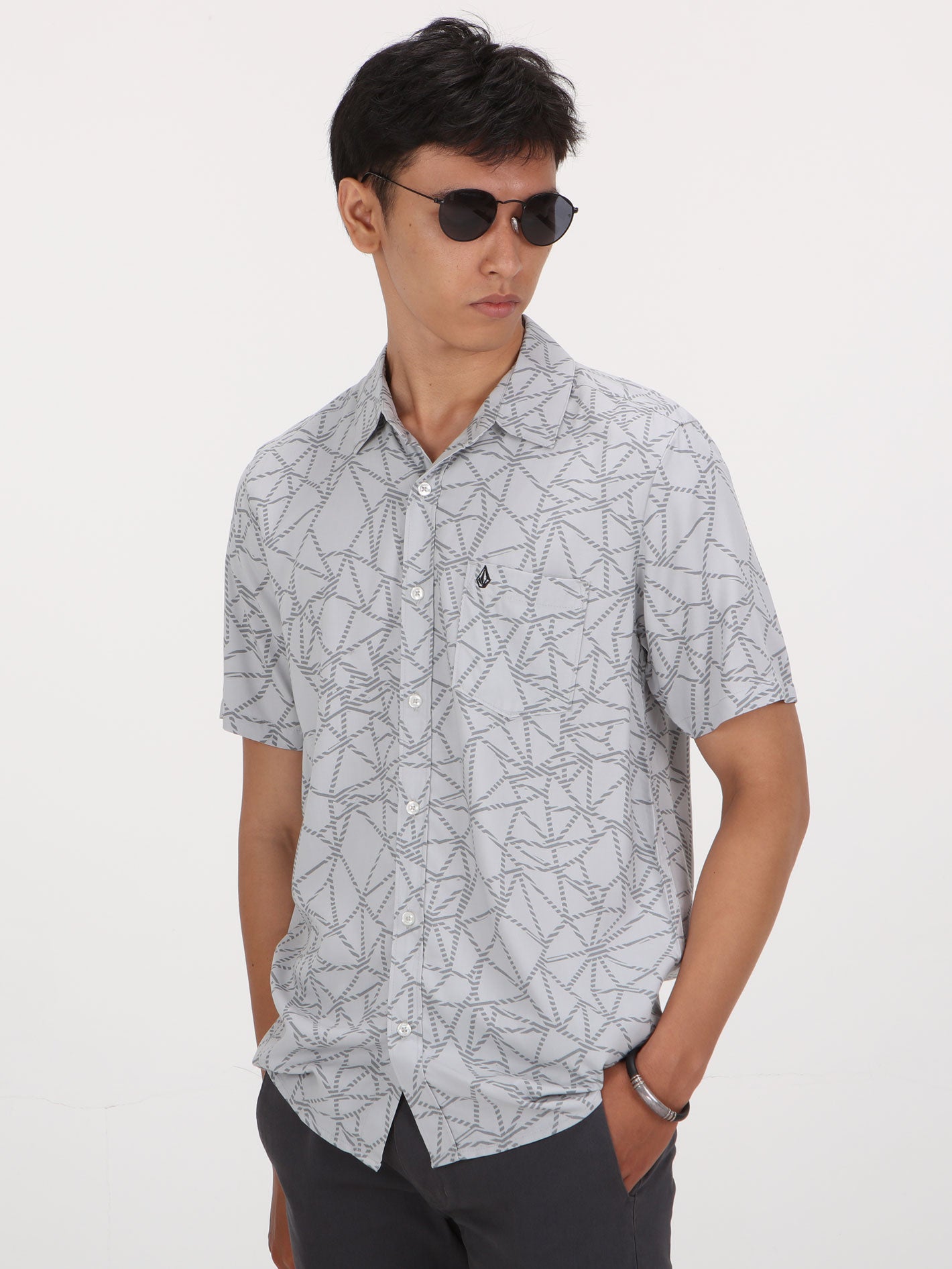 Volcom Ernie Short Sleeve Shirt - Light Grey