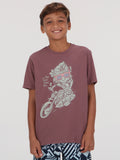 Volcom Big Boys Monkey Rider Tee - Bordeaux Brown