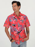 Leaf Spray Floral Short Sleeve Shirt - Lava Rock Red