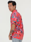 Leaf Spray Floral Short Sleeve Shirt - Lava Rock Red