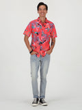 Leaf Spray Floral Short Sleeve Shirt - Lava Rock Red