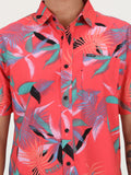 Leaf Spray Floral Short Sleeve Shirt - Lava Rock Red